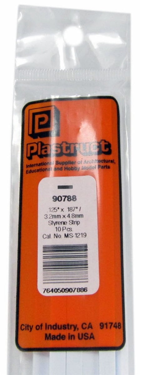 Plastruct Supplies Plastruct 90788 MS-1219 Solid Styrene Rectangular Strip, .187" (10)