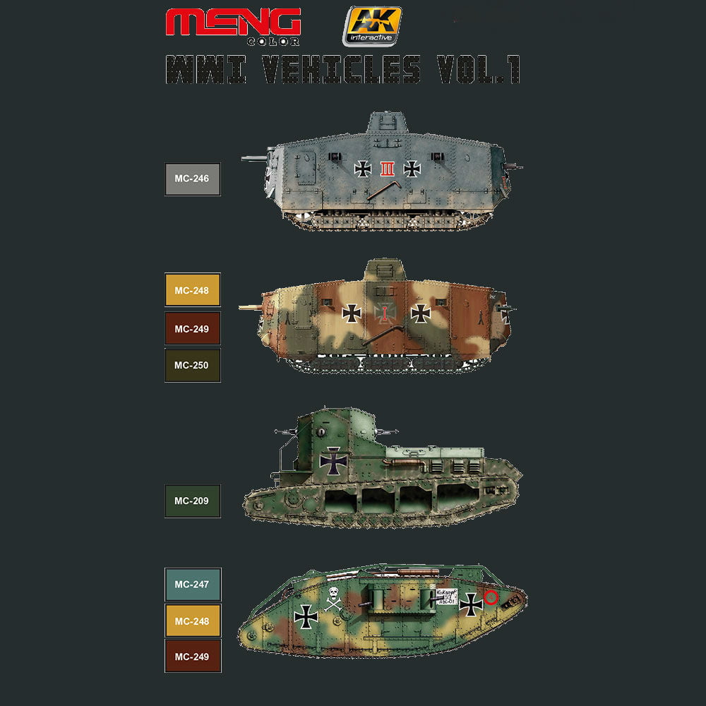 AK Interactive MODEL PAINTS AK Interactive WWI Vehicles Camouflage Colors Vol.1 Acrylic Paint Set (6 Colors) 17ml Bottles
