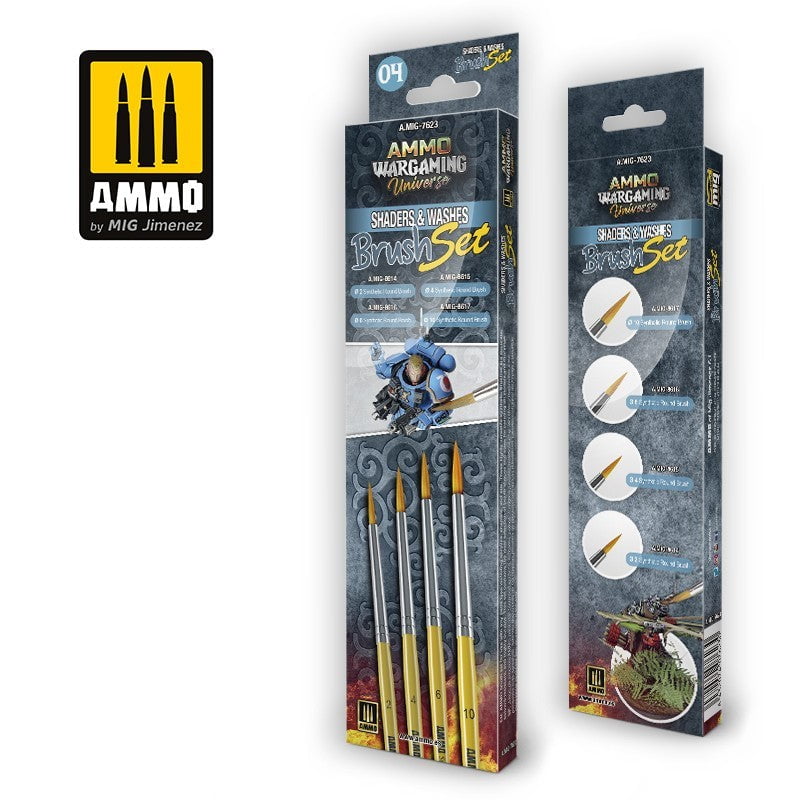 AMMO by MIG Jimenez Brush kit AMMO WARGAMING UNIVERSE - Shaders & Washes Brush Set