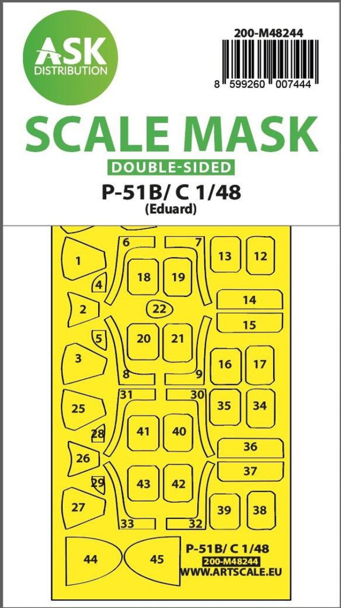 Art Scale Art Scale 1/48 Art Scale P-51B/C Mustang double-sided express fit mask for Eduard