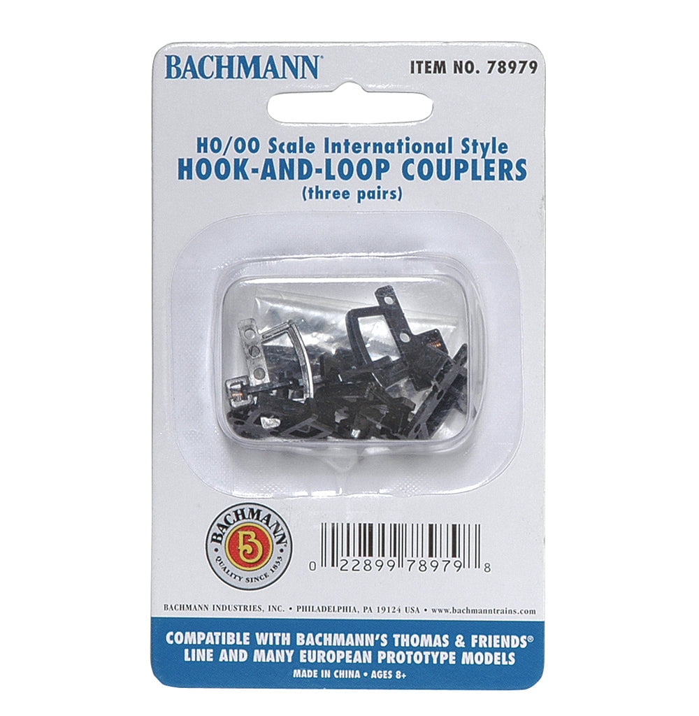 Bachmann Couplers - Hook & Loop Bachmann 78979 HO/OO Scale Hook & Loop Couplers (3 Pairs)