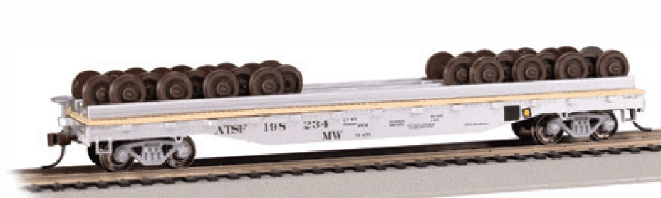 Bachmann Flatcar Bachmann 18937 HO Scale 55' Flatcar with Wheel Load Santa Fe ATSF 198234