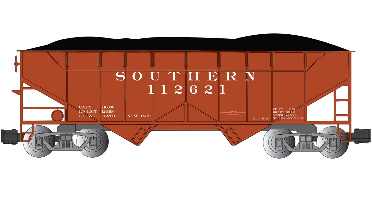 Bachmann Open Hopper Bachmann 94004 G Scale (1:29) 2 Bay Offset Open Hopper Southern 112846 (with Removable Coal Load)