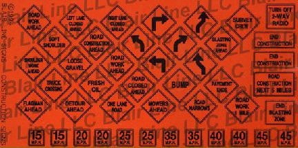 Blair Line MODEL TRAINS Blair Line N Highway Signs - Construction 1950s-Present (black, orange)