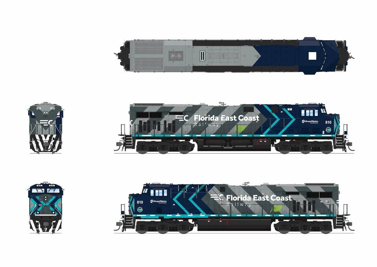 Broadway Limited Imports Diesel - Six Axle BLI 9868 HO Scale GE ES44AC GEVO Florida East Coast FEC 810 Paragon4 (DC/DCC/Sound - Grupo Mexico Scheme)