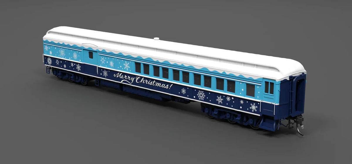 Broadway Limited Imports Passenger - Combine BLI 9745 HO Scale Coach-Baggage Combine Holiday-Themed (Blue & White)