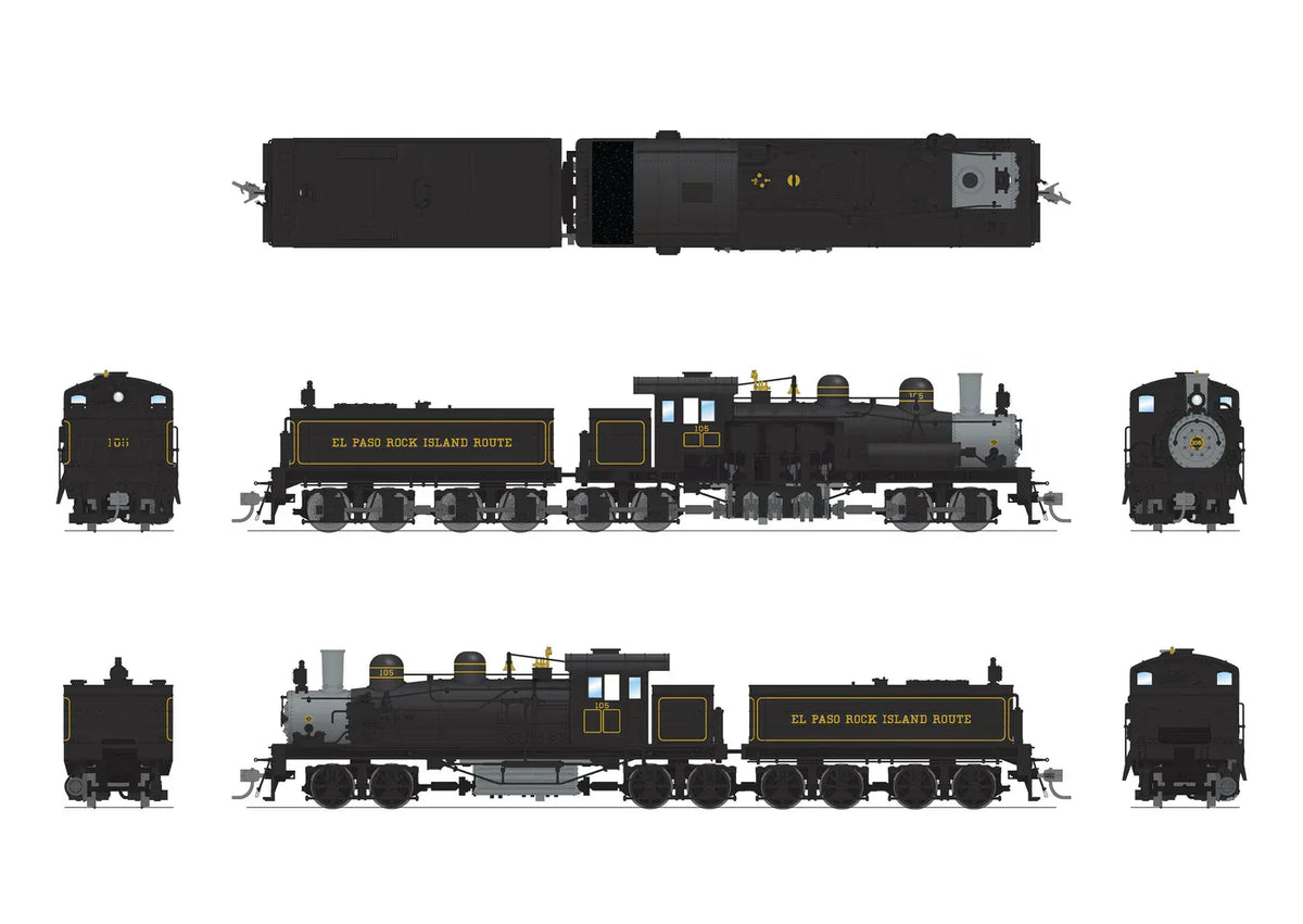 Broadway Limited Imports Steam Loco - Shay BLI 7825 HO Scale Class D 4 Truck Shay El Paso Rock Island Route #105 - Paragon4 (Sound/DC/DCC/Smoke)