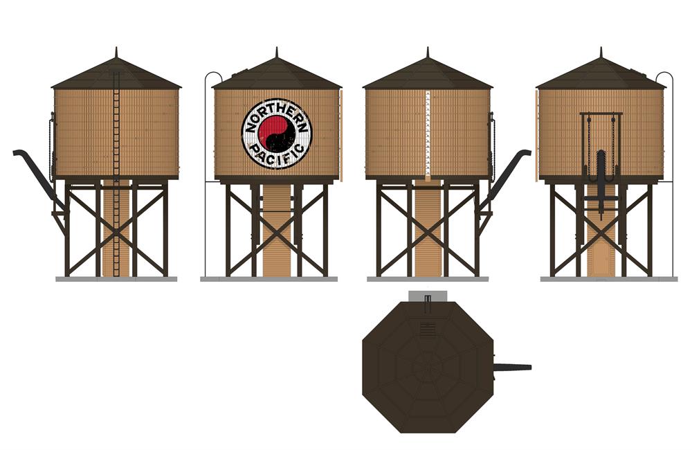 Broadway Limited Imports Water Tower Broadway Limited Imports 7921 HO Scale Wood Water Tower - Northern Pacific NP (Operating/Sound)