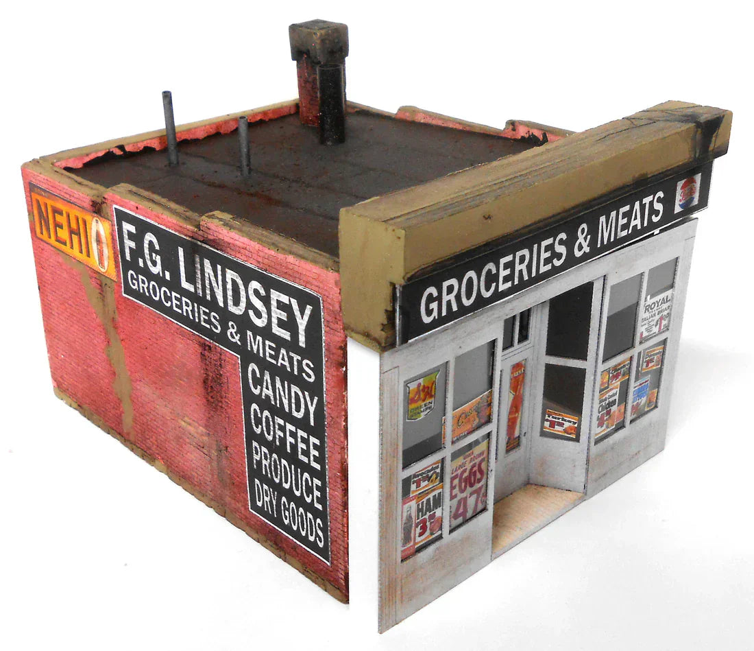 Downtown Deco Building - Kit Downtown Deco 1069 HO Scale Lindsey's Grocery Cast Hydrocal Building Kit