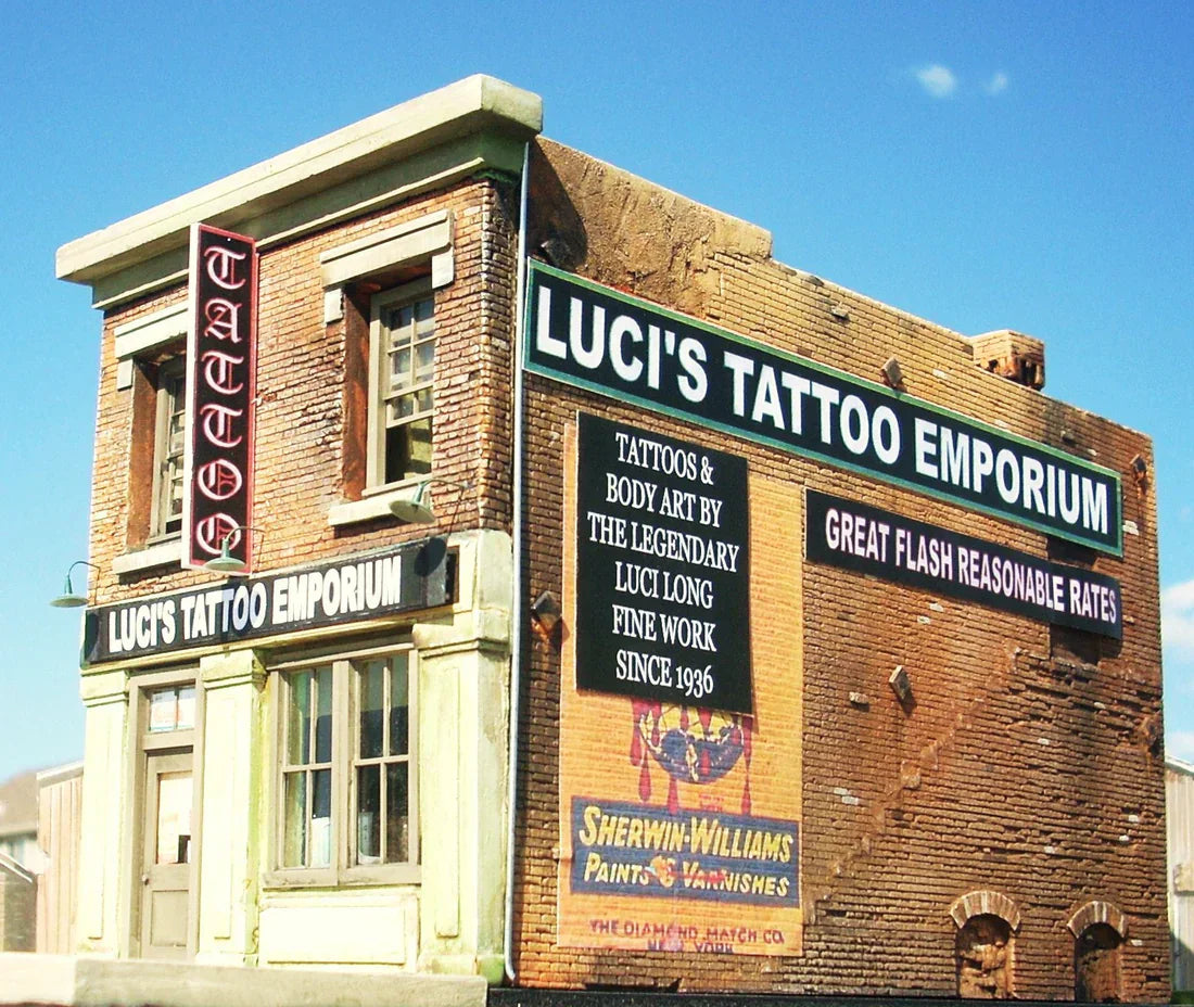Downtown Deco Building - Kit Downtown Deco 49 O Scale Luci's Tattoo Shop Cast Hydrocal Building Kit