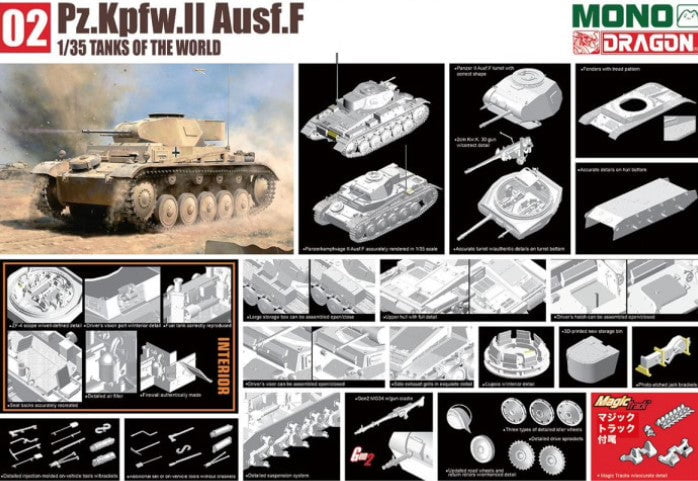 Dragon MILITARY MODEL Dragon 1/35 PzKpfw II Ausf F Afrika Korps Tank w/Interior Parts Kit