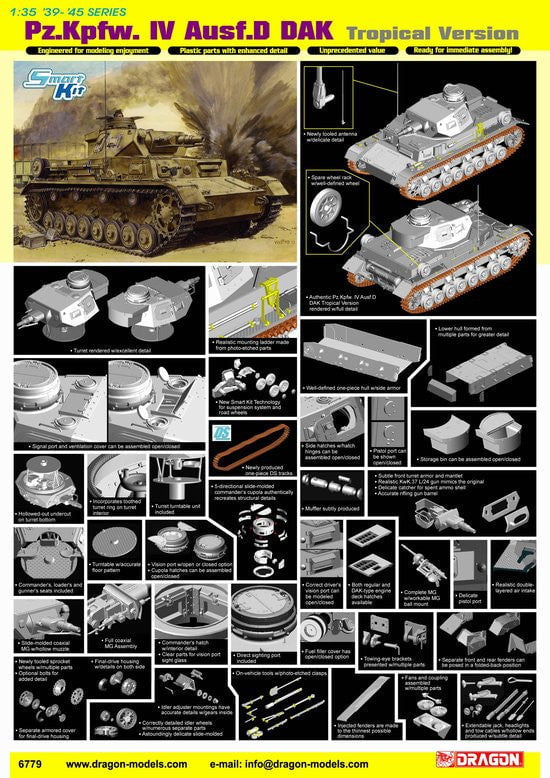 Dragon MILITARY MODEL Dragon PzKpfw IV Ausf D DAK Tank Tropical Version Smart 1/35