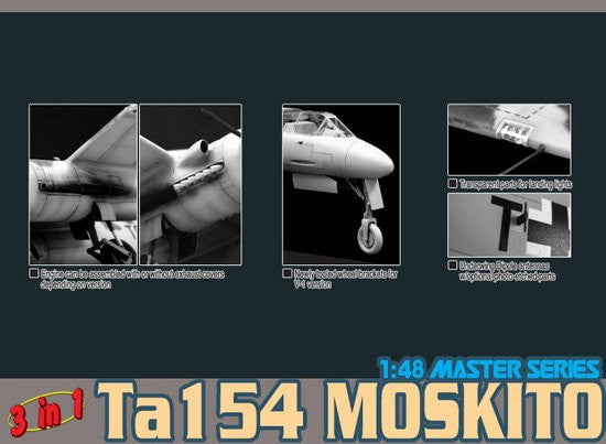 Dragon MODEL AIRPLANES Dragon 1/48 Focke Wulf Ta154 Moskito Aircraft (3 in 1) Kit (Re-Issue)