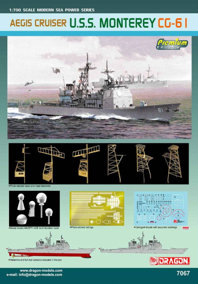 Dragon MODEL SHIPS Dragon 1/700 USS Monterey CG61 Aegis Guided Missile Cruiser Premium Edition Kit
