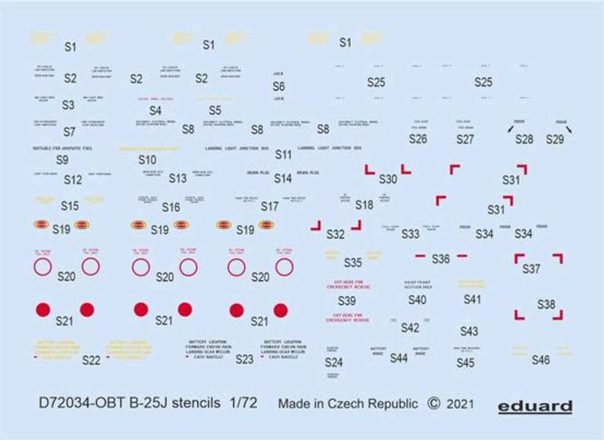 Eduard Eduard 1/72 Decal B-25J stencils for Hasegawa/Revell