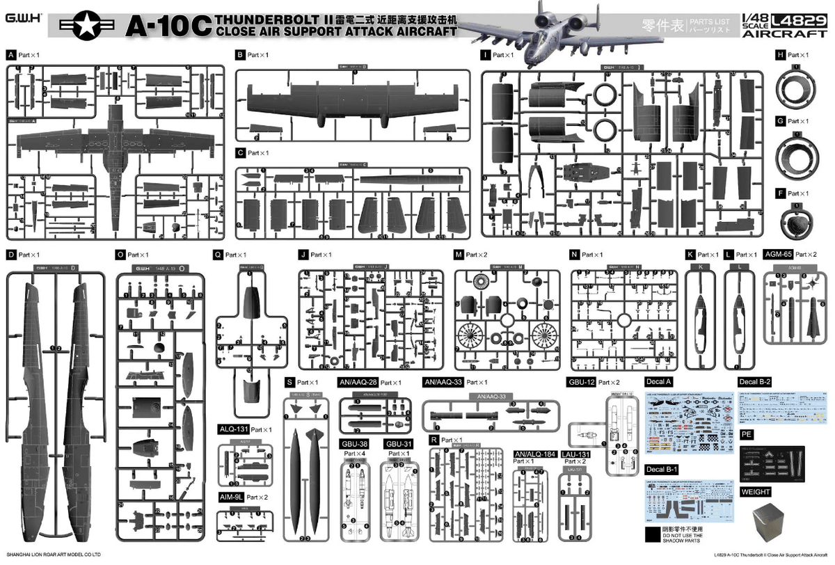 Great Wall Hobby SCALE MODEL KITS Great Wall Hobby 1/48 A10C Thunderbolt II Close Air Support Attack Aircraft Kit