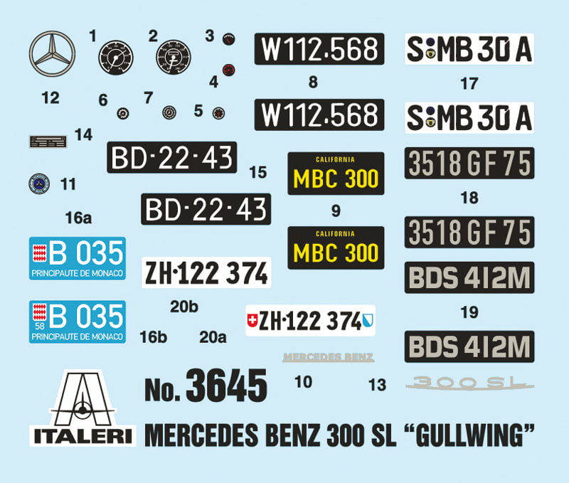 Italeri MODEL CARS Italeri 1/24 Mercedes Benz 300SL Gull Wing Car Kit