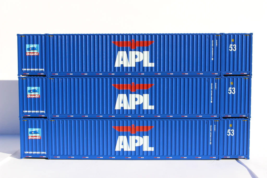 Jacksonville Terminal Company JTC MODEL TRAINS 953039 APL large logo "Early Scheme" Ocean 53' (HO Scale 1:87) 3 pack of containers with IBC castings at 53' corner HO Scale