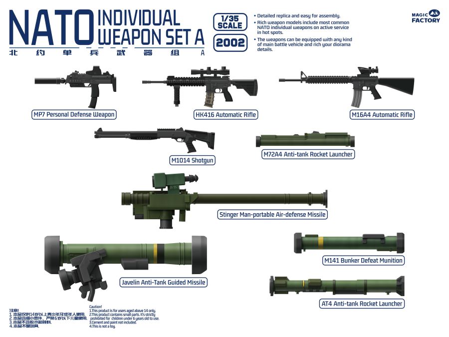 Magic Factory MILITARY MODEL Magic Factory Military 1/35 NATO Individual Weapon Set A Kit