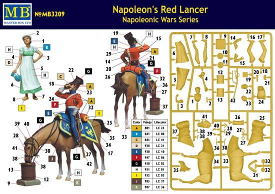 Master Box MILITARY MODEL Master Box Ltd 1/32 Napoleon's Red Lancer Mounted on Horse w/Maiden Kit