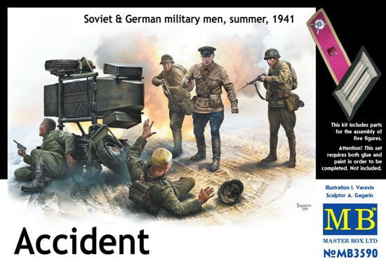 Master Box MILITARY MODEL Master Box Ltd 1/35 Accident, German Soldiers (2) & Soviet Soldiers (3) Kit