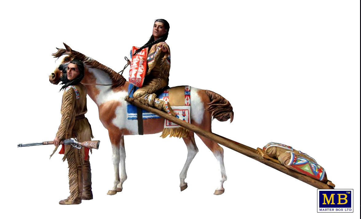 Master Box MILITARY MODEL Master Box Ltd 1/35 On the Great Plains Indian Family w/Horse & Accessories