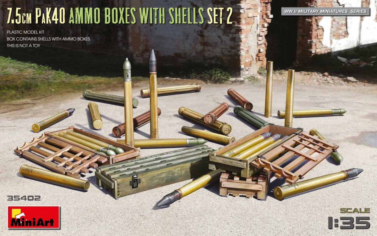 MiniArt 1/35 AFV Detail Accessories MiniArt 35402 1/35 7.5cm PaK40 Ammo Boxes with Shells Set 2 Model Kit