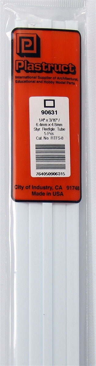Plastruct Supplies Plastruct 90631 RTFS-8 Styrene Rectangular Tubing, 1/4" (5)