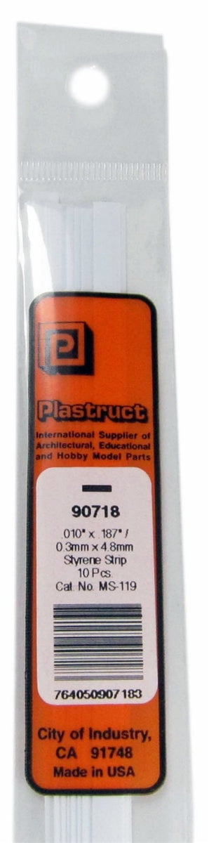 Plastruct Supplies Plastruct 90718 MS-119 Solid Styrene Rectangular Strip, .187" (10)