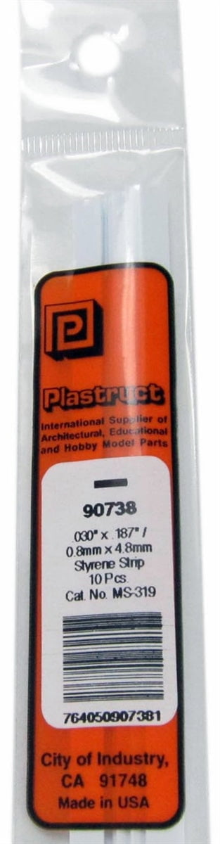 Plastruct Supplies Plastruct 90738 MS-319 Solid Styrene Rectangular Strip, .187" (10)