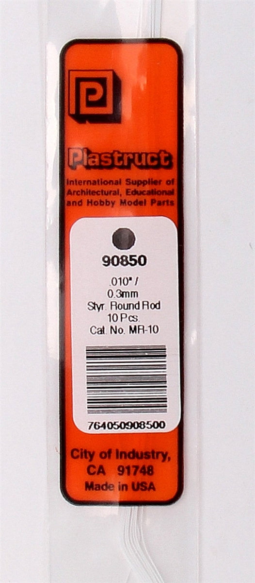 Plastruct Supplies Plastruct 90850 MR-10 Solid Styrene Round Rod, .010" (10)