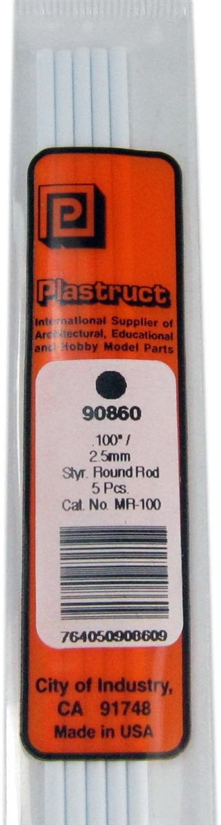 Plastruct Supplies Plastruct 90860 MR-100 Solid Styrene Round Rod, .100" (5)