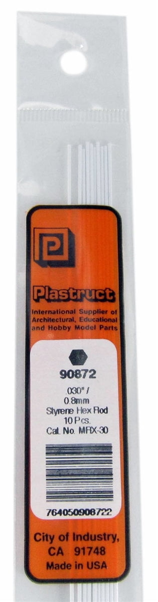 Plastruct Supplies Plastruct 90872 MRX-30 Solid Styrene Hexagonal Rod, .030" (10)