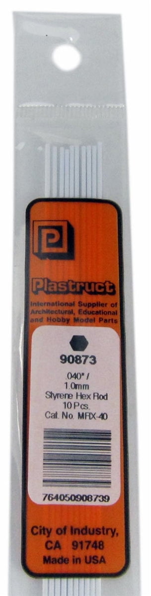 Plastruct Supplies Plastruct 90873 MRX-40 Solid Styrene Hexagonal Rod, .040" (10)