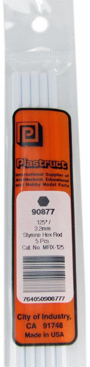 Plastruct Supplies Plastruct 90877 MRX-125 Solid Styrene Hexagonal Rod, .125" (5)