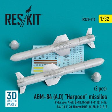 ResKit ResKit 1/32 AGM-84 (A,D) Harpoon missiles (2 pcs) (P-8A, A-6, A-7E, B-1B, B-52H, F-111C, F-16, F/A-18, F-20, Nimrod MR2, AV-8B, P-3, S-3) (3D Printing)