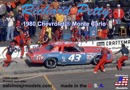 Salvinos MODEL CARS Salvinos Jr. 1/25 Richard Petty #43 1980 Chevrolet Monte Carlo NASCAR Race Car Kit