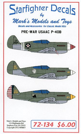 Starfighter Decals DECALS Starfighter Decals 1/72 Pre-War P40B USAAC