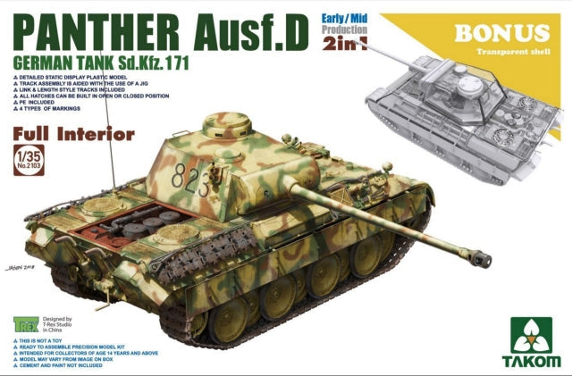 Takom MILITARY MODEL Takom 1/35 WWII Panther Ausf D Early/Mid Production SdKfz 171 Tank w/Full Interior (2 in 1) Kit