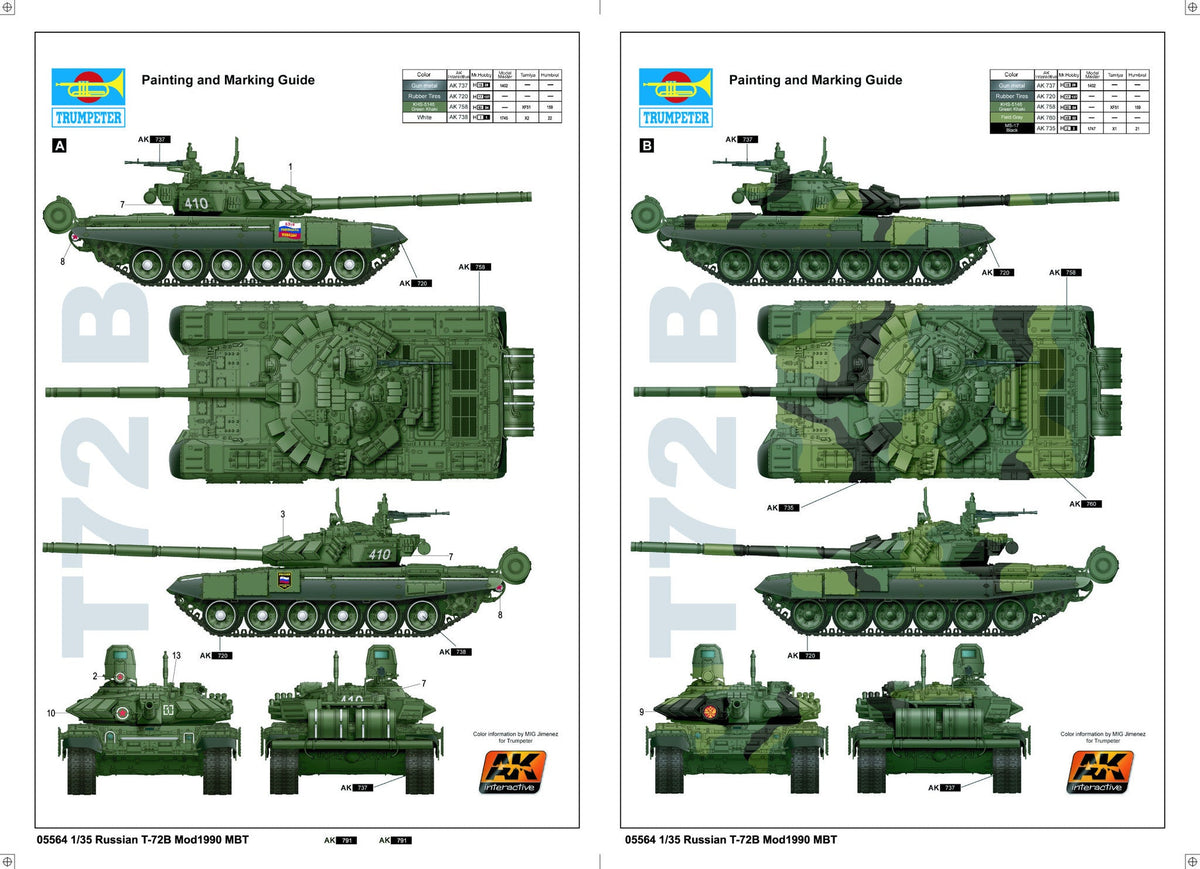 Trumpeter MILITARY MODEL Trumpeter 1/35 Russian T72B Mod 1990 Main Battle Tank w/Cast Turret Kit