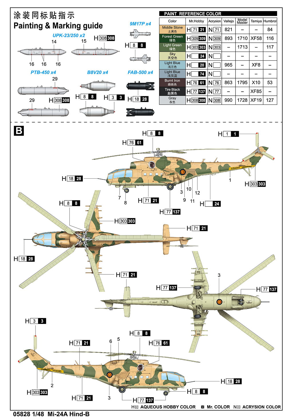 Trumpeter MODEL AIRCRAFT Trumpeter 1/48 Mi24A Hind-B Helicopter (New Tool)