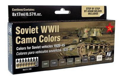 Vallejo Paint - Acrylic Vallejo 71.188 Model Air Acrylic Airbrush Paint WWII Soviet Vehicle Camo 8 Color Set
