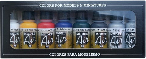 Vallejo PAINTS Vallejo Acrylic 17ml Bottle Basic Model Air Paint Set (8 Colors)