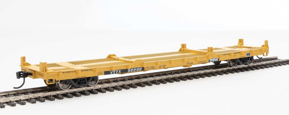 Walthers Walthers 910-5352 60' Pullman-Standard Flatcar TTX VTTX #92290 (20' and 40' container loading, yellow, black, white) HO Scale