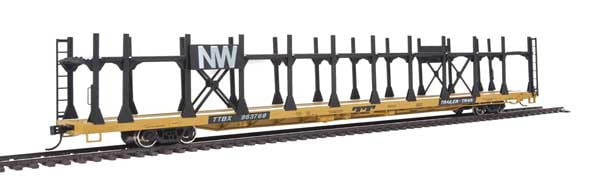 Walthers Walthers 910-8015 89' Flatcar w/Bi-Level Open Auto Rack N&W - Norfolk & Western Rack, Trailer Train Flatcar TTBX #963768 HO Scale