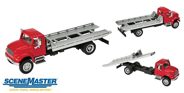Walthers Walthers 949-11591 International 4900 Roll-On/Roll-Off Flatbed Red - Assembled HO Scale SceneMaster