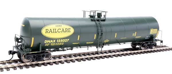 Walthers Walthers Mainline 910-1258 Trinity 25,000-Gallon Tank Car Dana Transportation DNAX #125027 (black, yellow stripes & Railcare logo) HO Scale