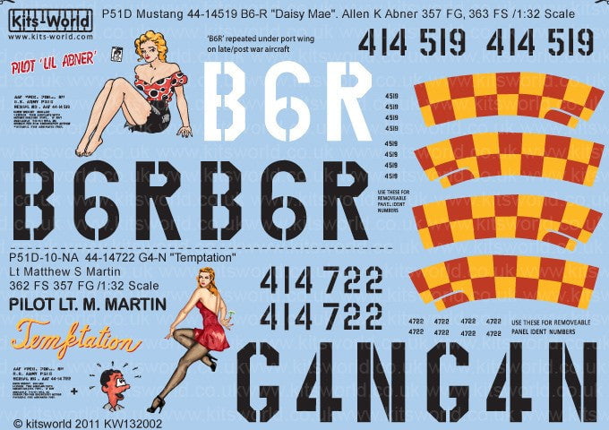 Warbird Decals DECALS Warbird Decals 1/32 P51D Daisy Mae, Temptation