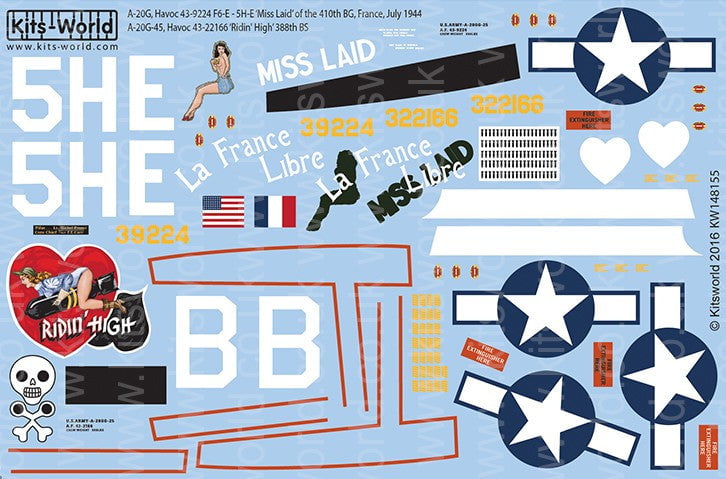 Warbird Decals DECALS Warbird Decals 1/48 A20G Havocs Miss Laid, Ridin High
