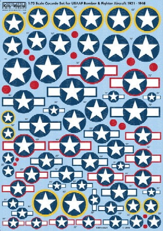 Warbird Decals DECALS Warbird Decals 1/72 Cocarde Stars & Bars for USAAF Bombers & Fighters 1921-1946